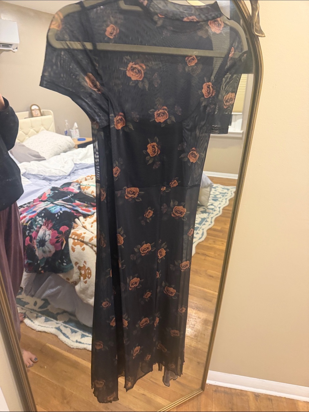 Amazon Black Floral Maxi Dress with Rust Rose Print
